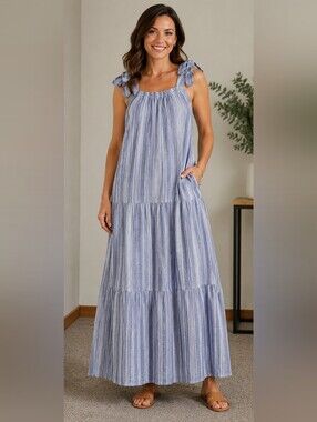 Ecothreads Blue Striped Maxi Dress